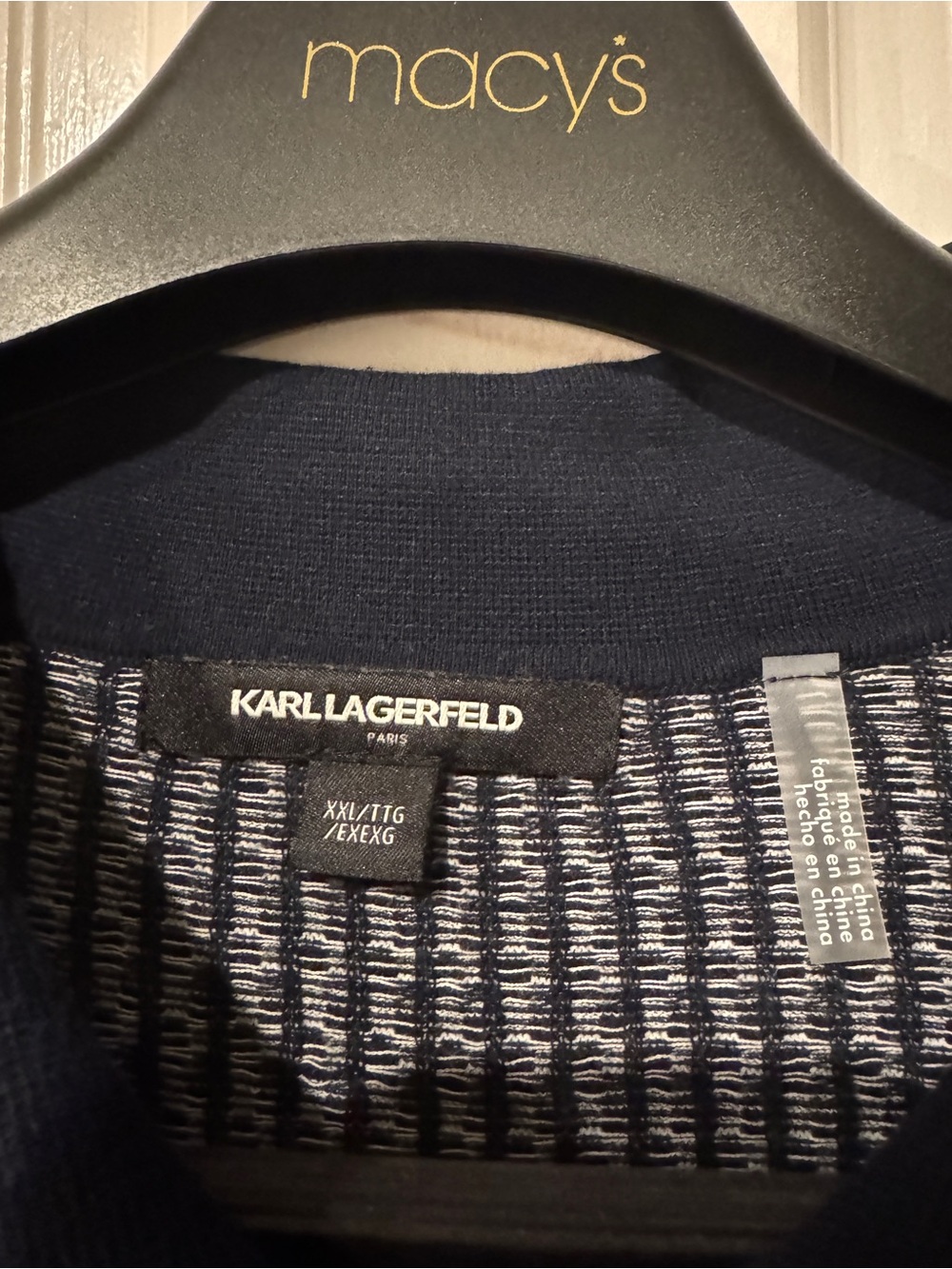 Karl Lagerfeld Navy and White Textured Crewneck Sweater
